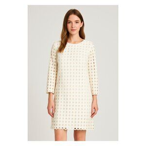 BDBA Eyelet White Long Sleeve Midi Dress L